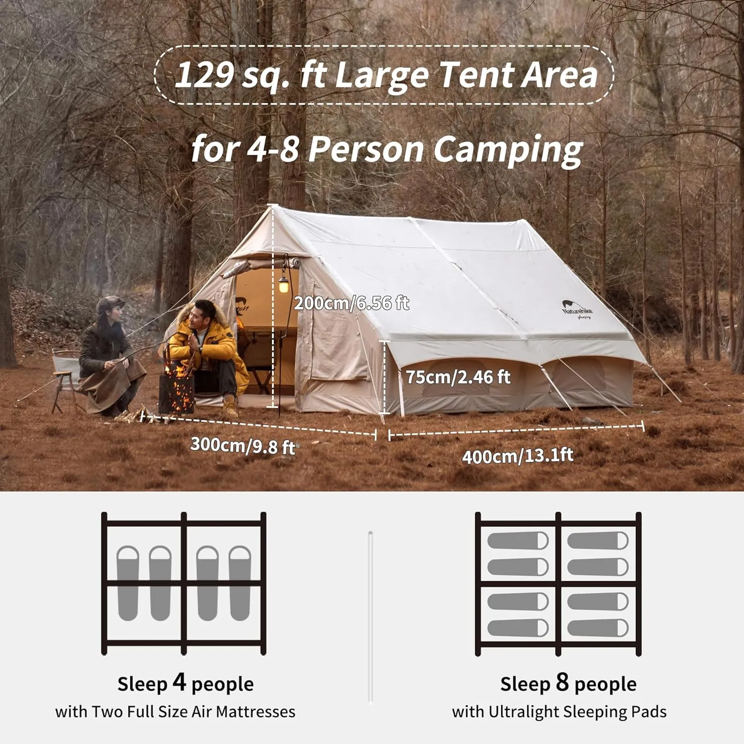 Naturehike Inflatable Tent, 4-8 Person Air Tent, 4 Season Inflatable Tents for Camping, Waterproof Windproof Inflatable House Tent for Adults, Easy Set up Inflatable Camping Tent
