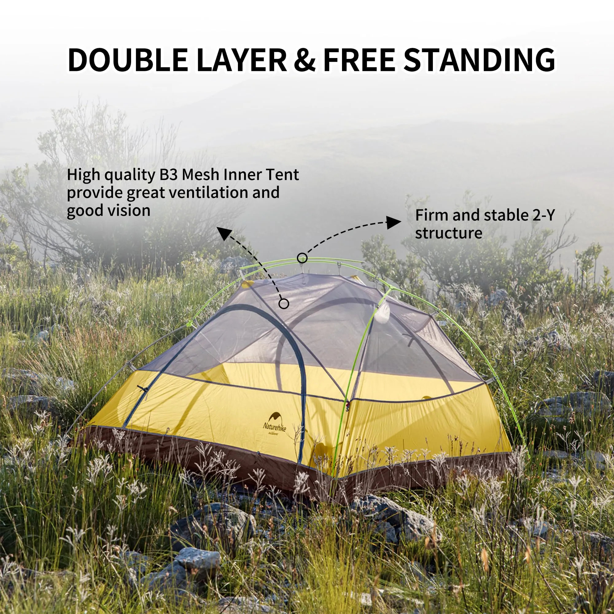 Naturehike Star River 2 Person Backpacking Tent, Double Layer Ultralight Two Person Tent for Camping Hiking, 2 Man Lightweight Tent for Cycling, Bikepacking Forest Green