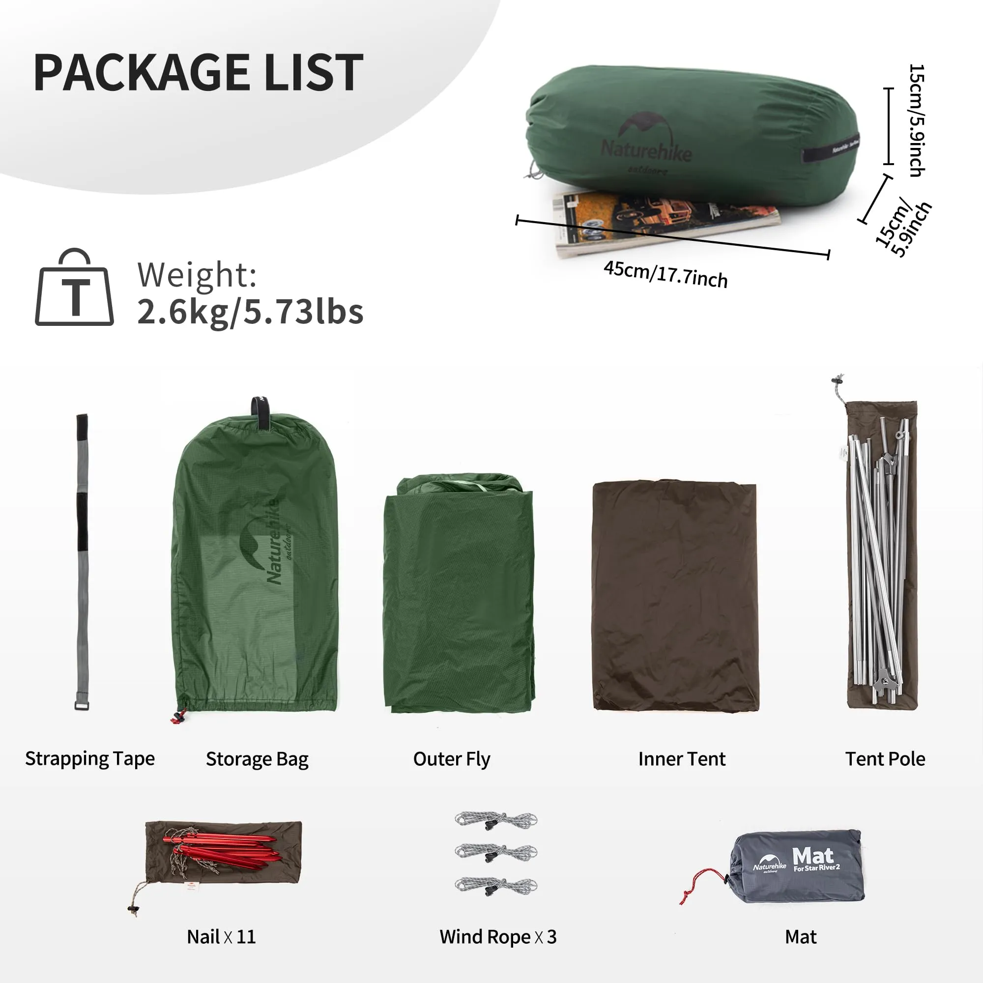 Naturehike Star River 2 Person Backpacking Tent, Double Layer Ultralight Two Person Tent for Camping Hiking, 2 Man Lightweight Tent for Cycling, Bikepacking Forest Green