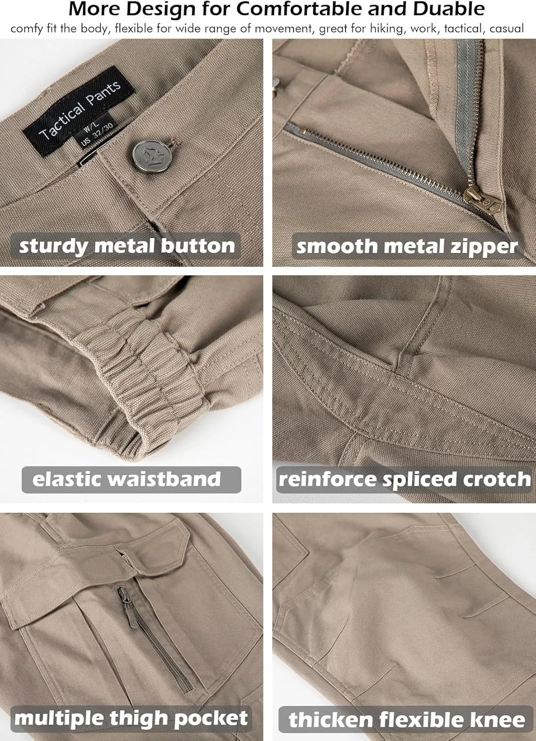 NAVEKULL Men's Flex Tactical Pants Cotton Stretch Work Cargo Pants Lightweight EDC Outdoor Hiking Trousers
