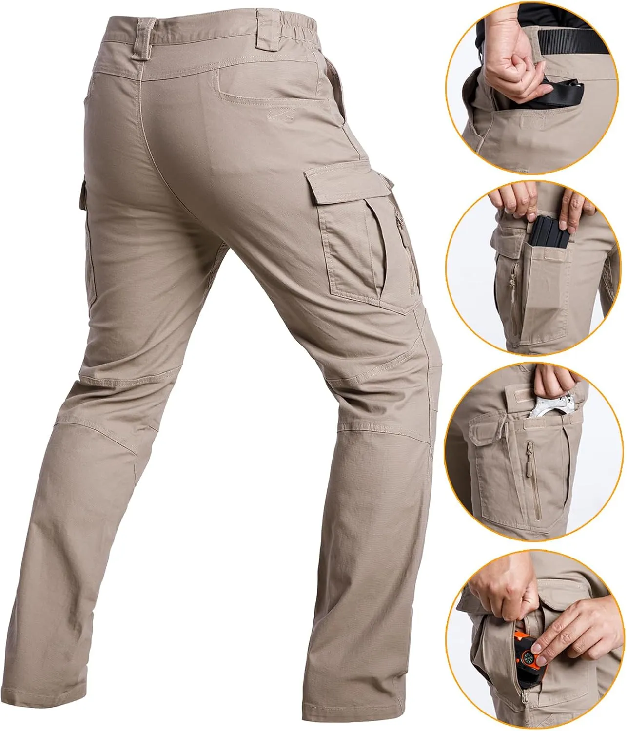 NAVEKULL Men's Flex Tactical Pants Cotton Stretch Work Cargo Pants Lightweight EDC Outdoor Hiking Trousers