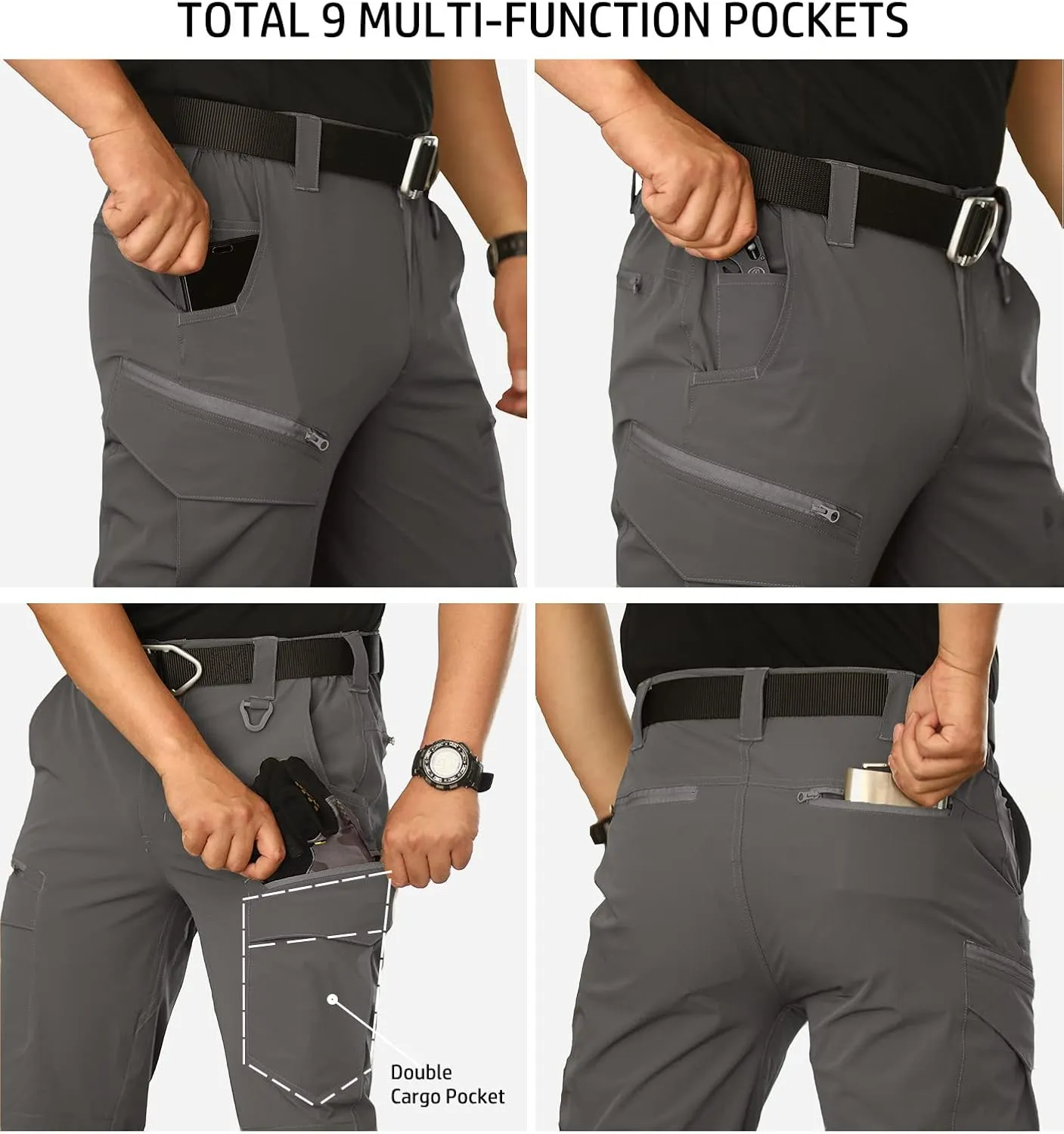 NAVEKULL Men's Lightweight Tactical Hiking Pants Quick Dry Stretch Multi-Pockets Outdoor Work Cargo Pants