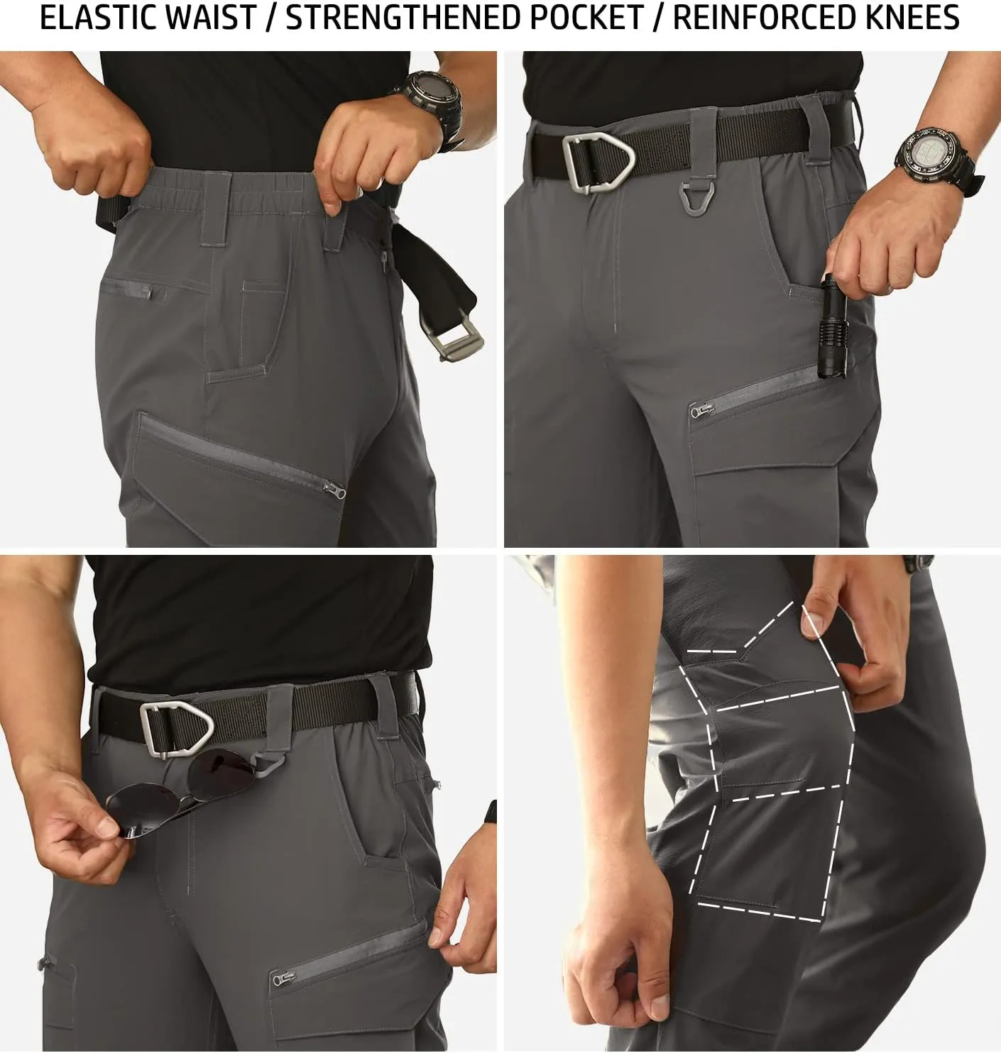 NAVEKULL Men's Lightweight Tactical Hiking Pants Quick Dry Stretch Multi-Pockets Outdoor Work Cargo Pants