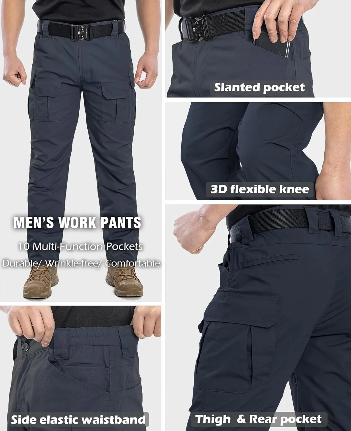 NAVEKULL Men's Outdoor Tactical Pants Rip Stop Lightweight Waterproof Military Combat Cargo Work Hiking Pants