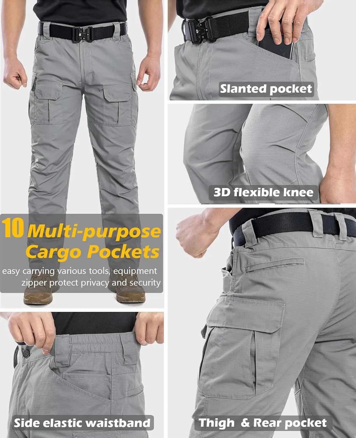 NAVEKULL Men's Outdoor Tactical Pants Rip Stop Lightweight Waterproof Military Combat Cargo Work Hiking Pants