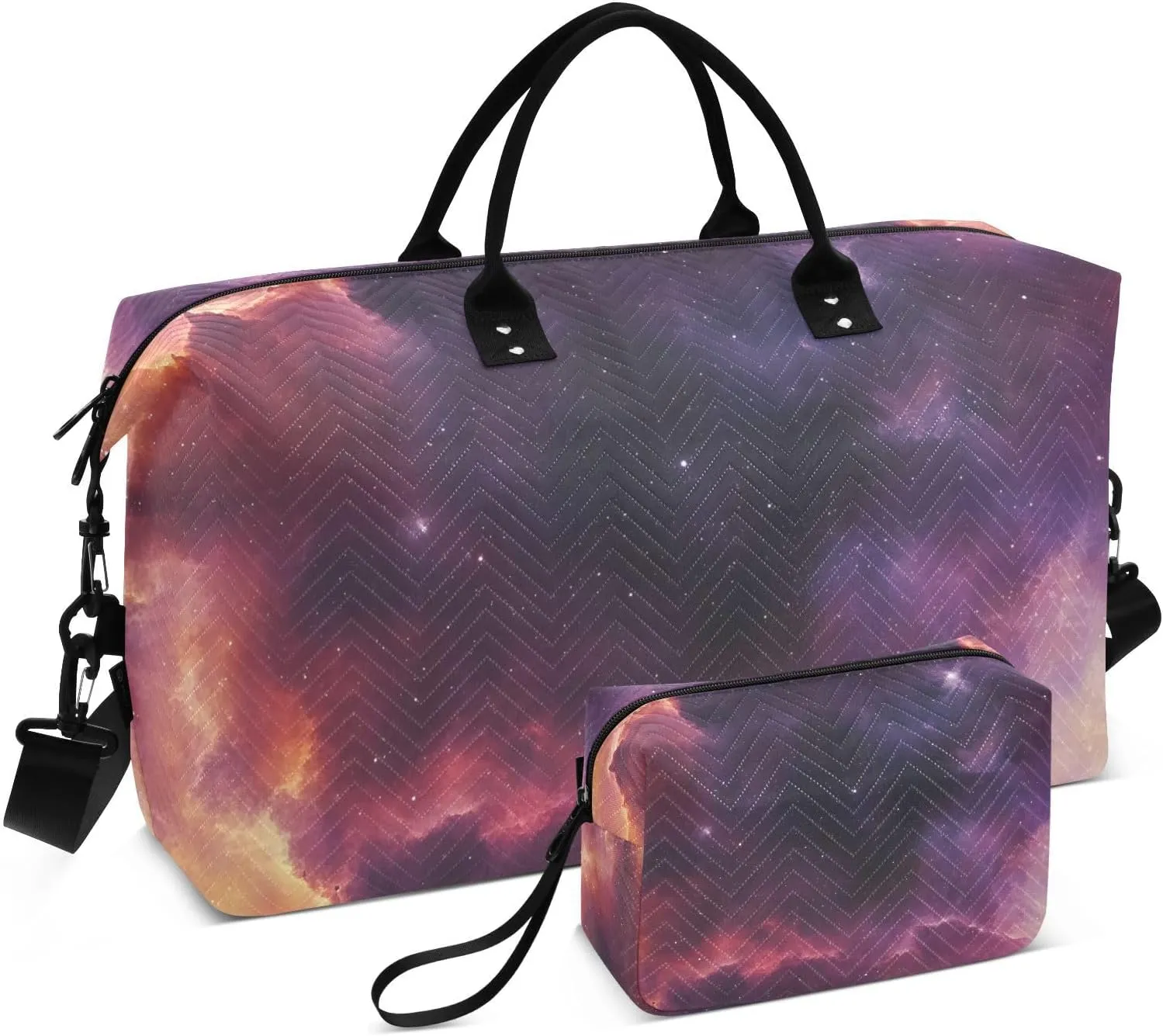 Nebula Purple Stars Duffel Bag for Traveling, Travel Bag Gym Bag, with Multiple Interior Pockets Shoulder Weekender Bag for Women Men with Toiletry Bag 20.5L x 1.9W x 13.8H