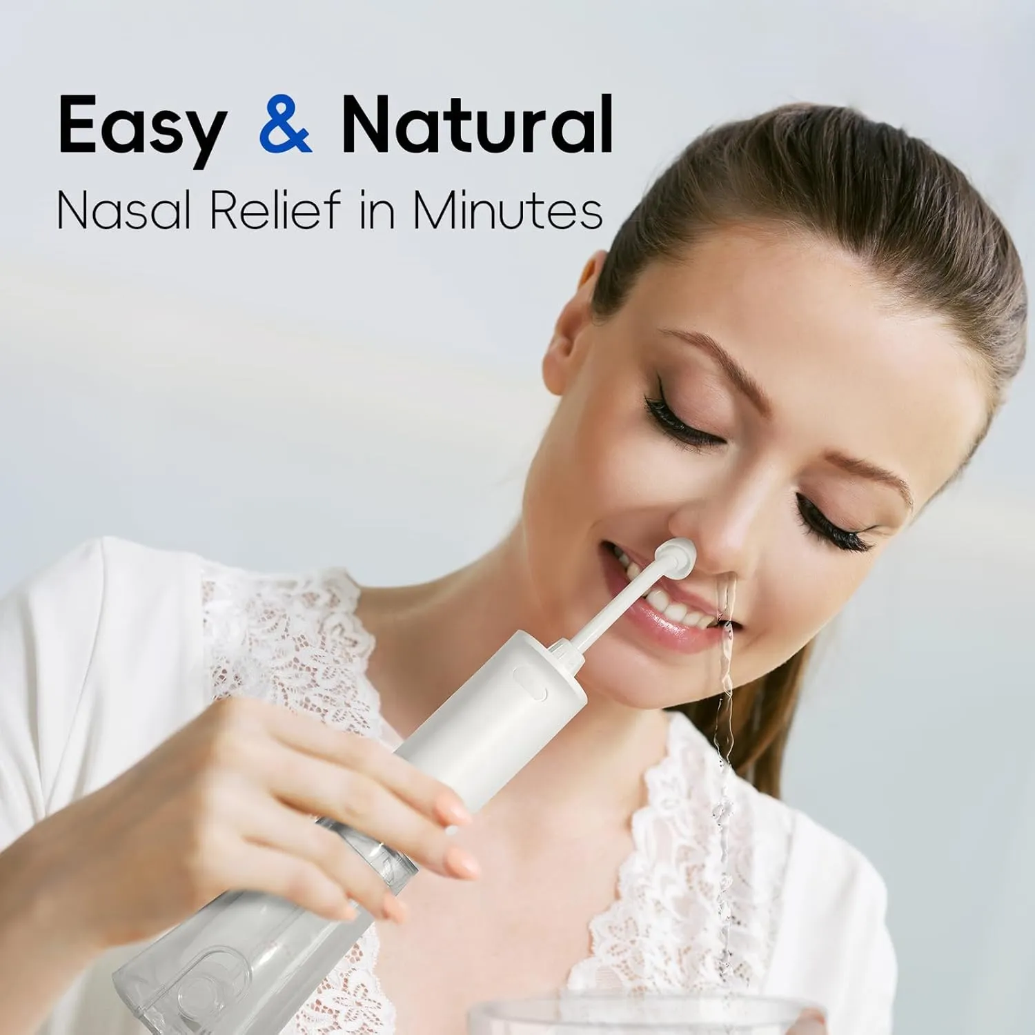 Neti Pot Sinus Rinsing, Cordless Nasal Irrigation System Nasal Rinse Bottle Cleaner Machine, Electric Sinus Rinse System Kit for Sinus Relief & Nasal Care 30 Salt Pods (Large)
