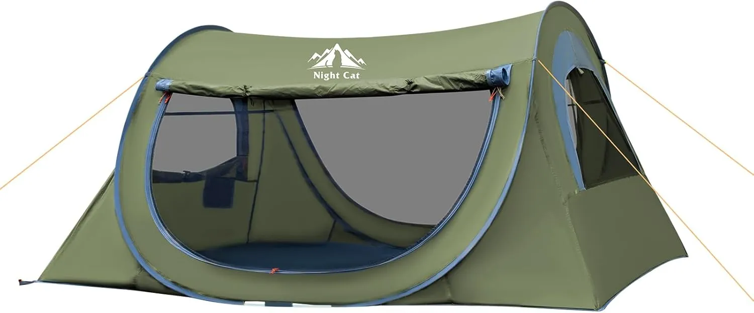 Night Cat Pop-up Camping Tent: 2 Person Tent Waterproof Instant Easy Setup Tunnel Tent Foldable Outdoor