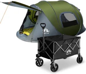 Night Cat Pop-up Camping Tent with Collapsible Wagon 2 Person Tent with Camping Wagon Cart for Outdoor Combo Set