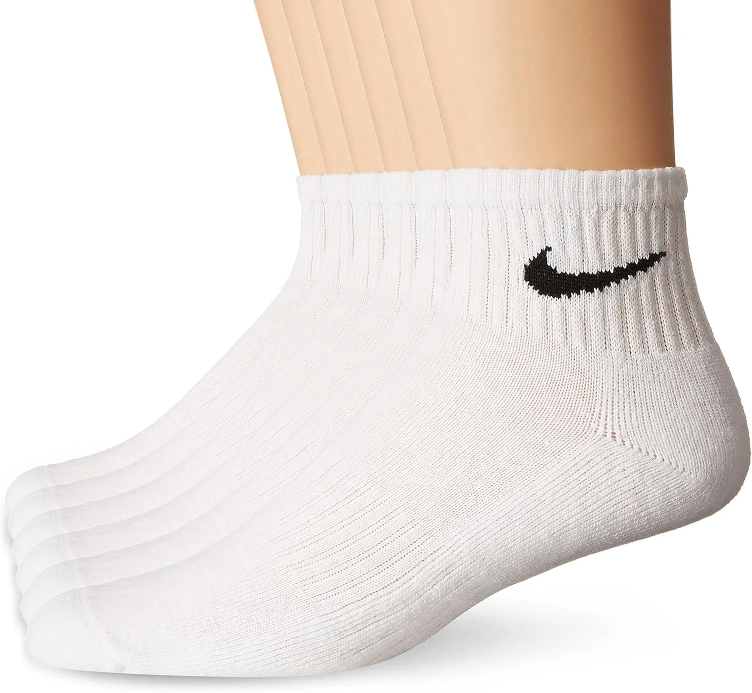 NIKE Unisex Performance Cushion Quarter Socks with Bag (6 Pairs), White/Black, Large