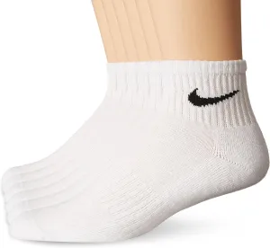 NIKE Unisex Performance Cushion Quarter Socks with Bag (6 Pairs), White/Black, Large