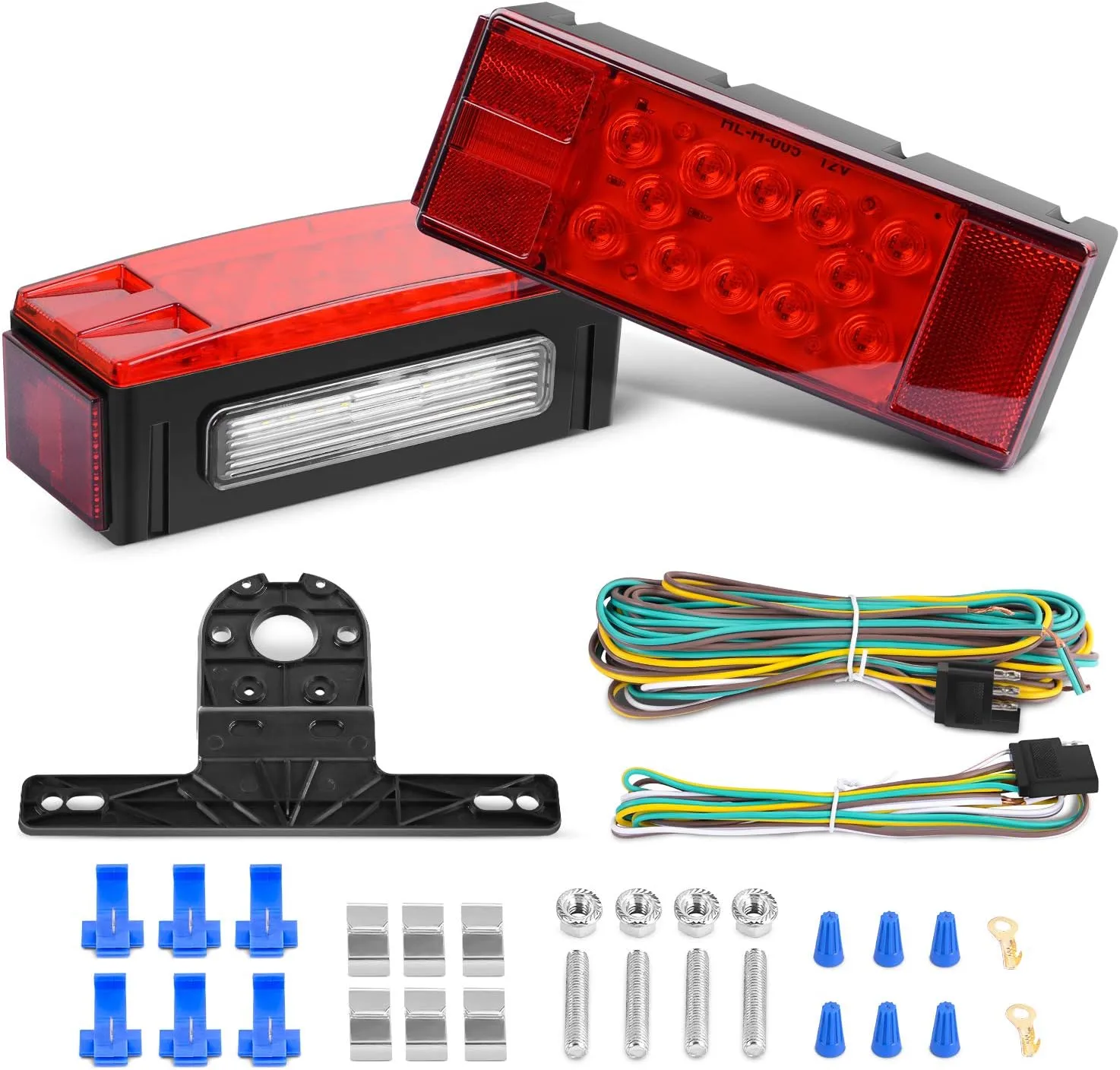 Nilight TL-20 2PCS Submersible Kit Low Profile Rectangular LED Stop Tail Turn Signal Side Marker Light on 12V RV Pickup Trucks Marine Boats Trailers, 2 Years Warranty,Red, White, Black