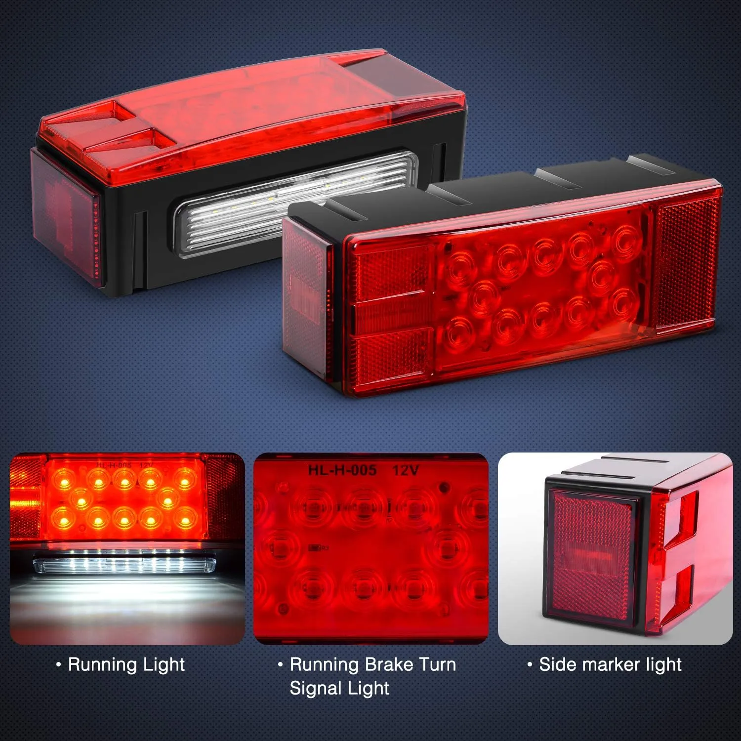 Nilight TL-20 2PCS Submersible Kit Low Profile Rectangular LED Stop Tail Turn Signal Side Marker Light on 12V RV Pickup Trucks Marine Boats Trailers, 2 Years Warranty,Red, White, Black