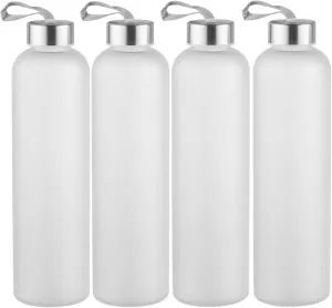 novelinks 4 Pack 27OZ Frosted Water Bottles with Stainless Steel Silver Lid,Leakproof Gym Bottles, Reusable Sport Water Jug for Fitness Camping Office