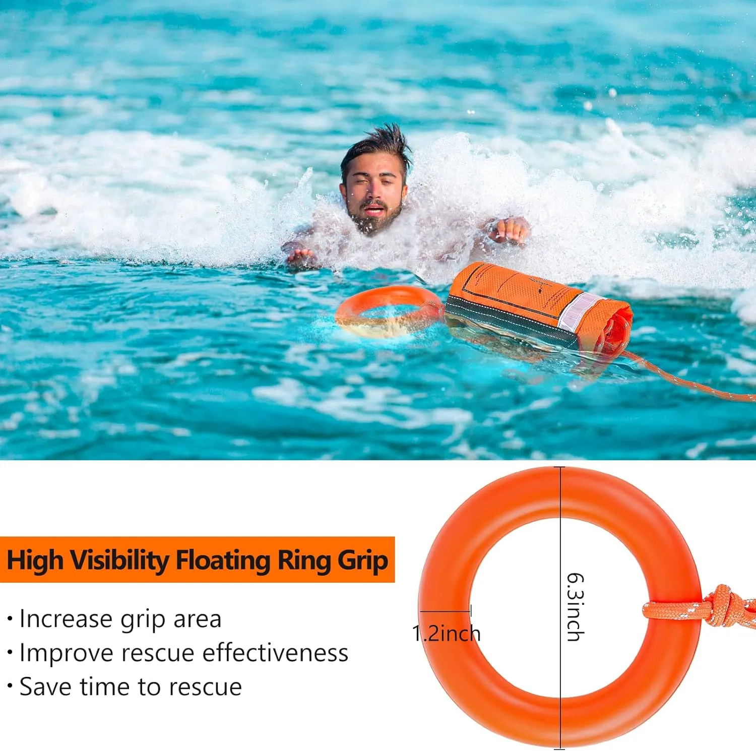 NTR Water Rescue Throw Bag with 50/70/98 Feet of Rope in 3/10 Inch Tensile Strength Rated to 1844lbs, Throwable Device for Kayaking and Rafting, Safety Equipment for Raft and Boat