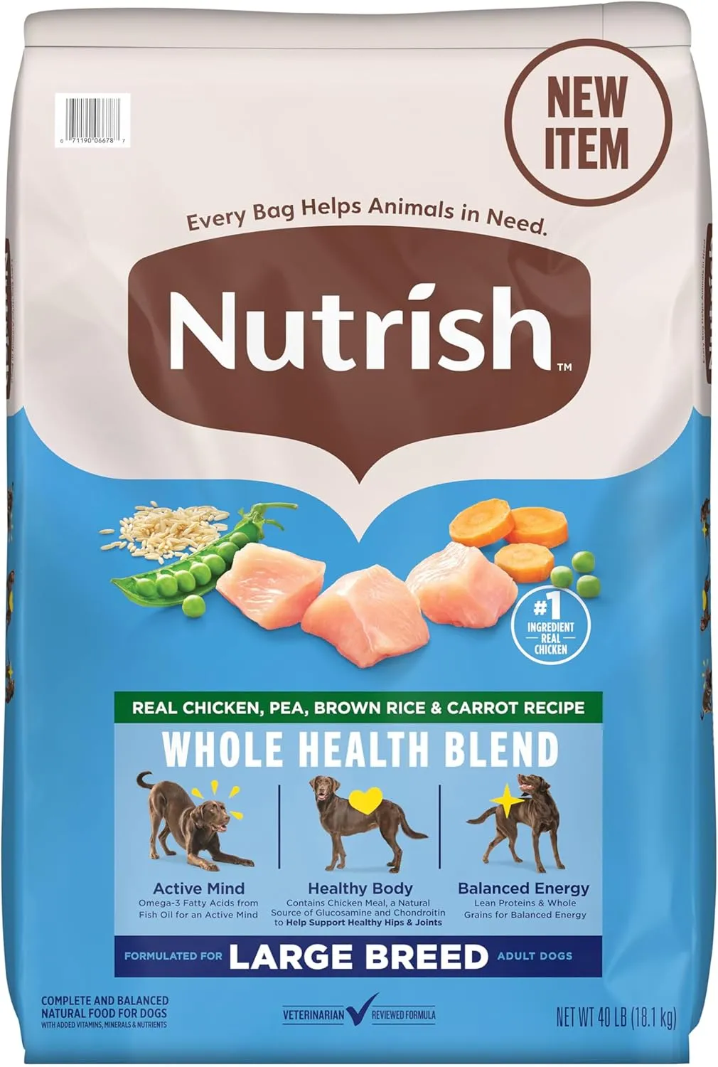 Nutrish Large Breed Real Chicken, Pea, Brown Rice & Carrot Recipe Whole Health Blend Dry Dog Food, 40 lb. Bag (Rachael Ray)