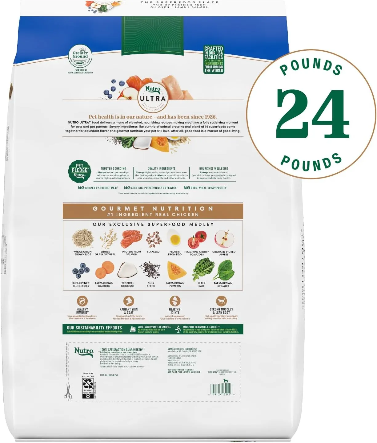 Nutro Ultra Adult Large Breed Dry Dog Food, Chicken, Lamb and Salmon Protein Trio, 24 lb. Bag