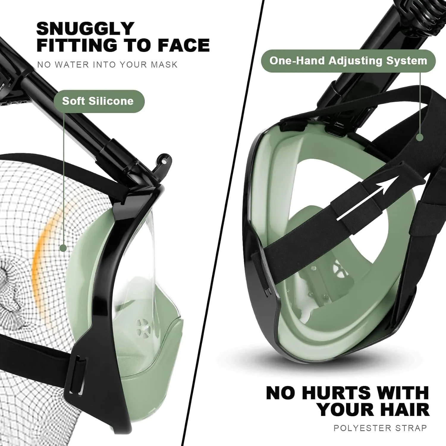 Odoland Snorkeling Packages, Full Face Snorkel Mask for Adults & Youth with Camera Mount, Adjustable Swim Fins, Anti-Fog Anti-Leak Diving Gear for Men Women Teens