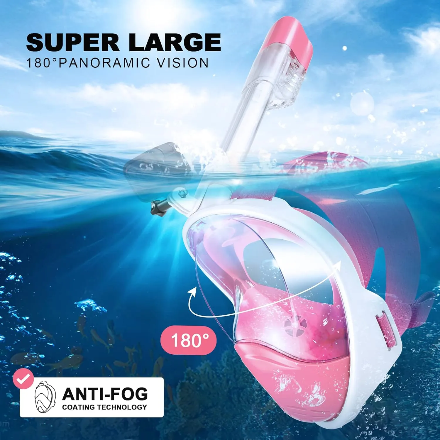 Odoland Snorkeling Packages, Full Face Snorkel Mask for Adults & Youth with Camera Mount, Adjustable Swim Fins, Anti-Fog Anti-Leak Diving Gear for Men Women Teens