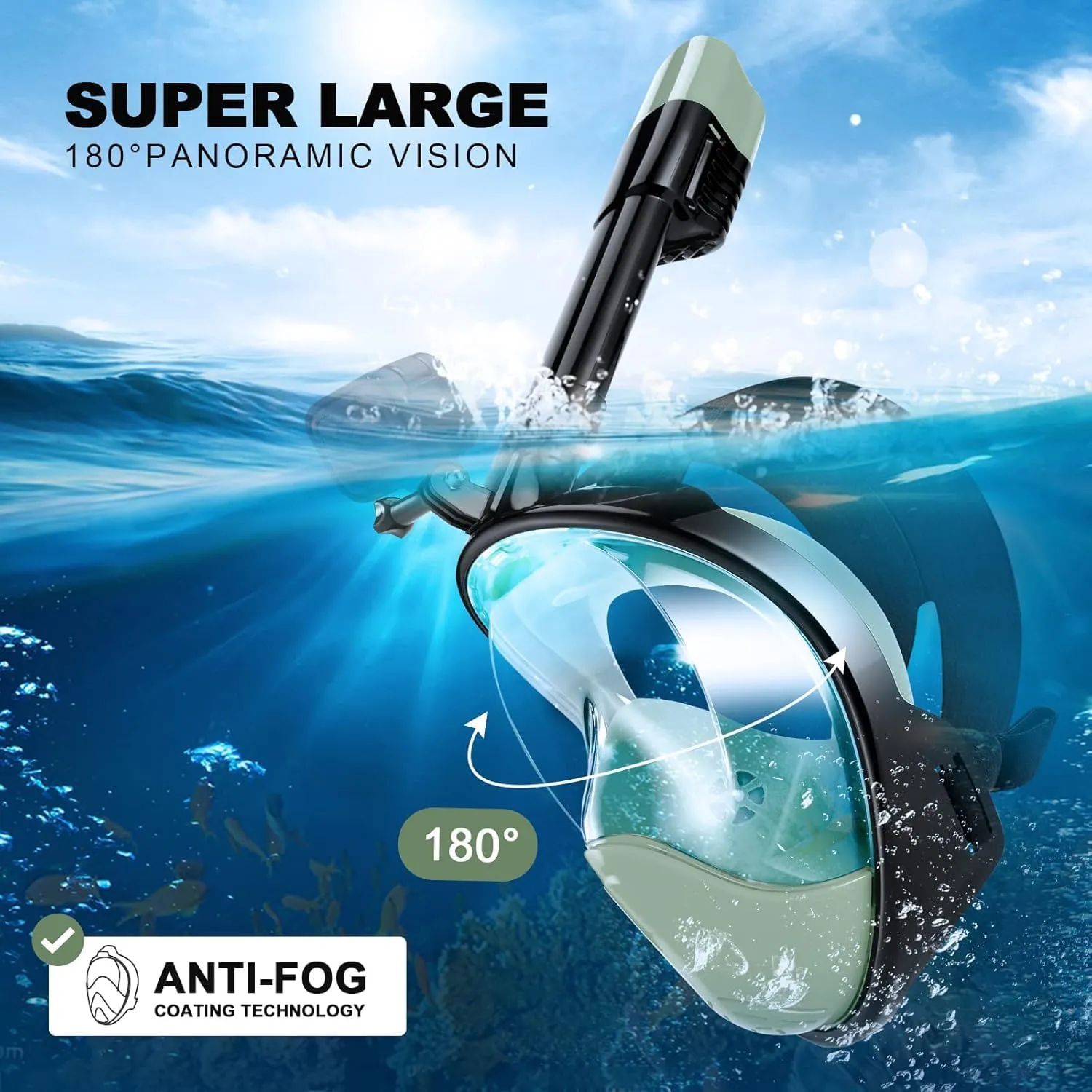 Odoland Snorkeling Packages, Full Face Snorkel Mask for Adults & Youth with Camera Mount, Adjustable Swim Fins, Anti-Fog Anti-Leak Diving Gear for Men Women Teens