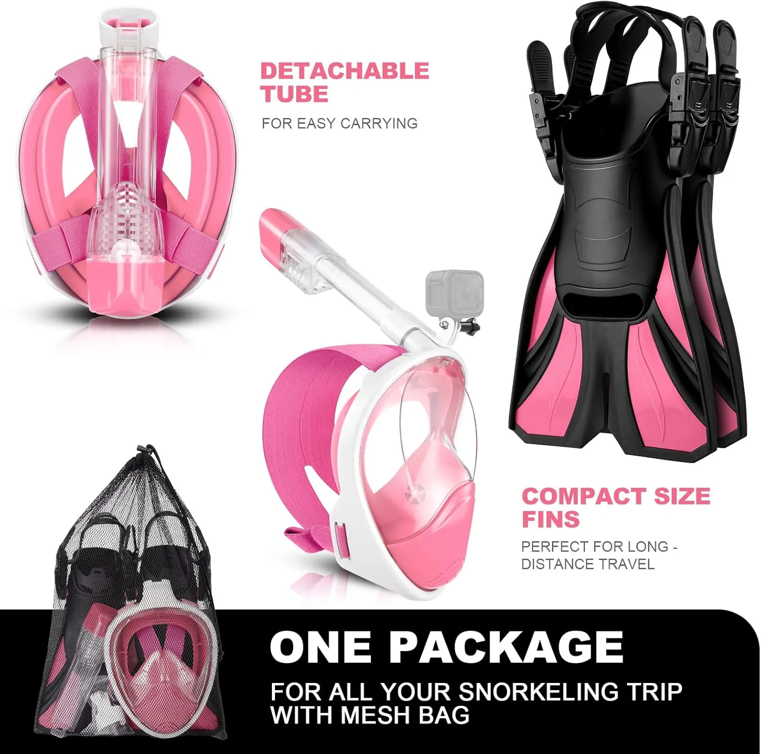 Odoland Snorkeling Packages, Full Face Snorkel Mask for Adults & Youth with Camera Mount, Adjustable Swim Fins, Anti-Fog Anti-Leak Diving Gear for Men Women Teens