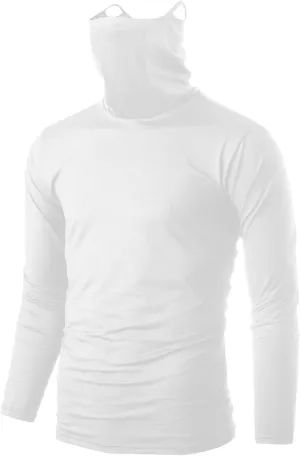 Ohoo Mens Slim Fit Long Sleeve Lightweight Cool Dry UPF 50  Sun Protection Face Mask Mock Neck Athletic Hoodie T-Shirt