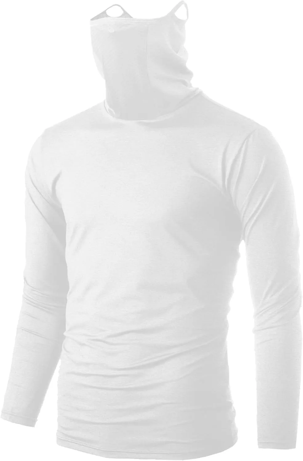 Ohoo Mens Slim Fit Long Sleeve Lightweight Cool Dry UPF 50  Sun Protection Face Mask Mock Neck Athletic Hoodie T-Shirt