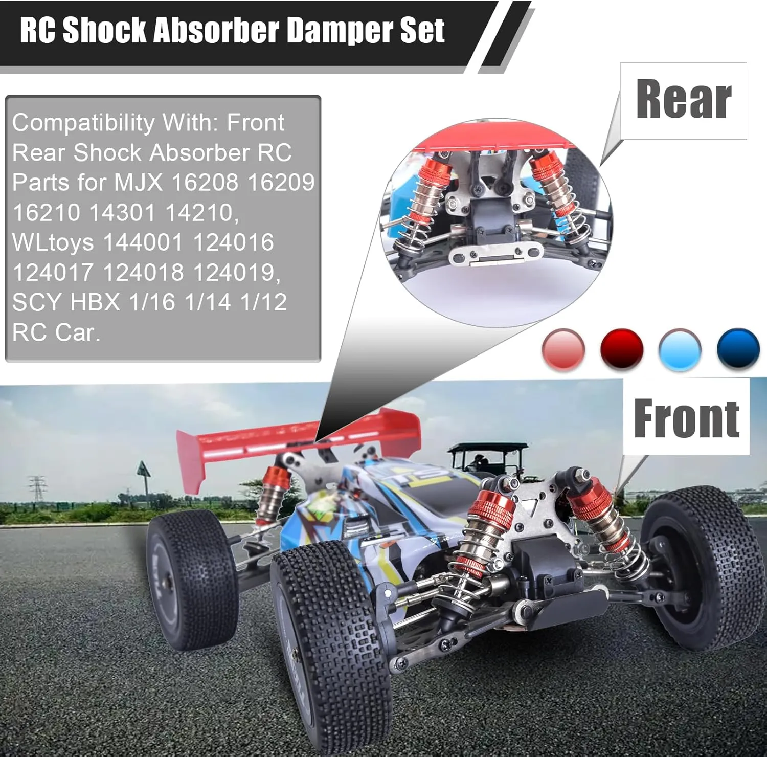 Oiled 4Pcs 66mm Aluminum Oil Shock Set for 1/12 1/14 1/16 RC Cars - Front/Rear Upgrade Compatible with WLtoys 144001, 124019, MJX 16208, HBX