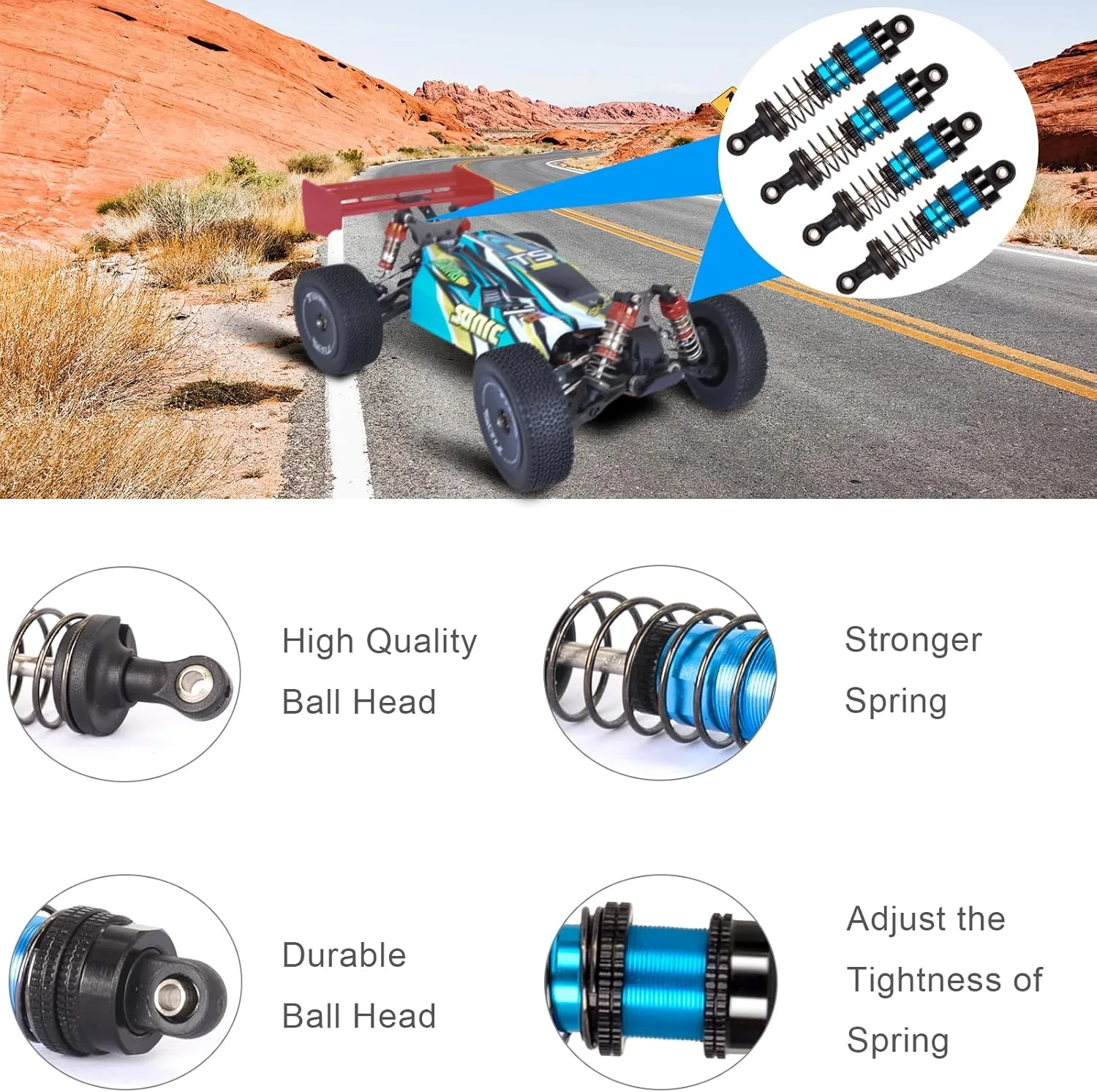 Oiled 4Pcs 66mm Aluminum Oil Shock Set for 1/12 1/14 1/16 RC Cars - Front/Rear Upgrade Compatible with WLtoys 144001, 124019, MJX 16208, HBX