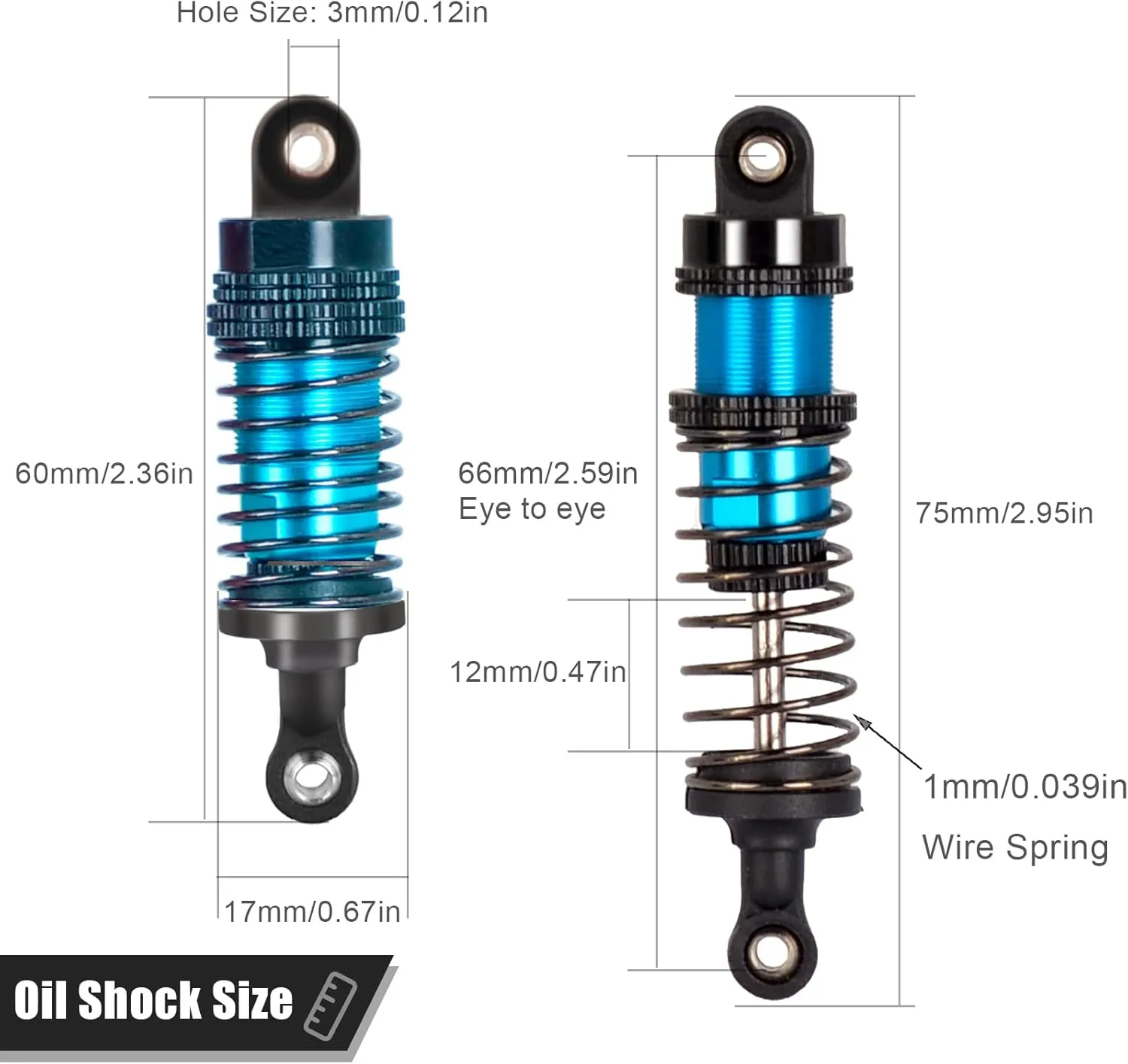 Oiled 4Pcs 66mm Aluminum Oil Shock Set for 1/12 1/14 1/16 RC Cars - Front/Rear Upgrade Compatible with WLtoys 144001, 124019, MJX 16208, HBX