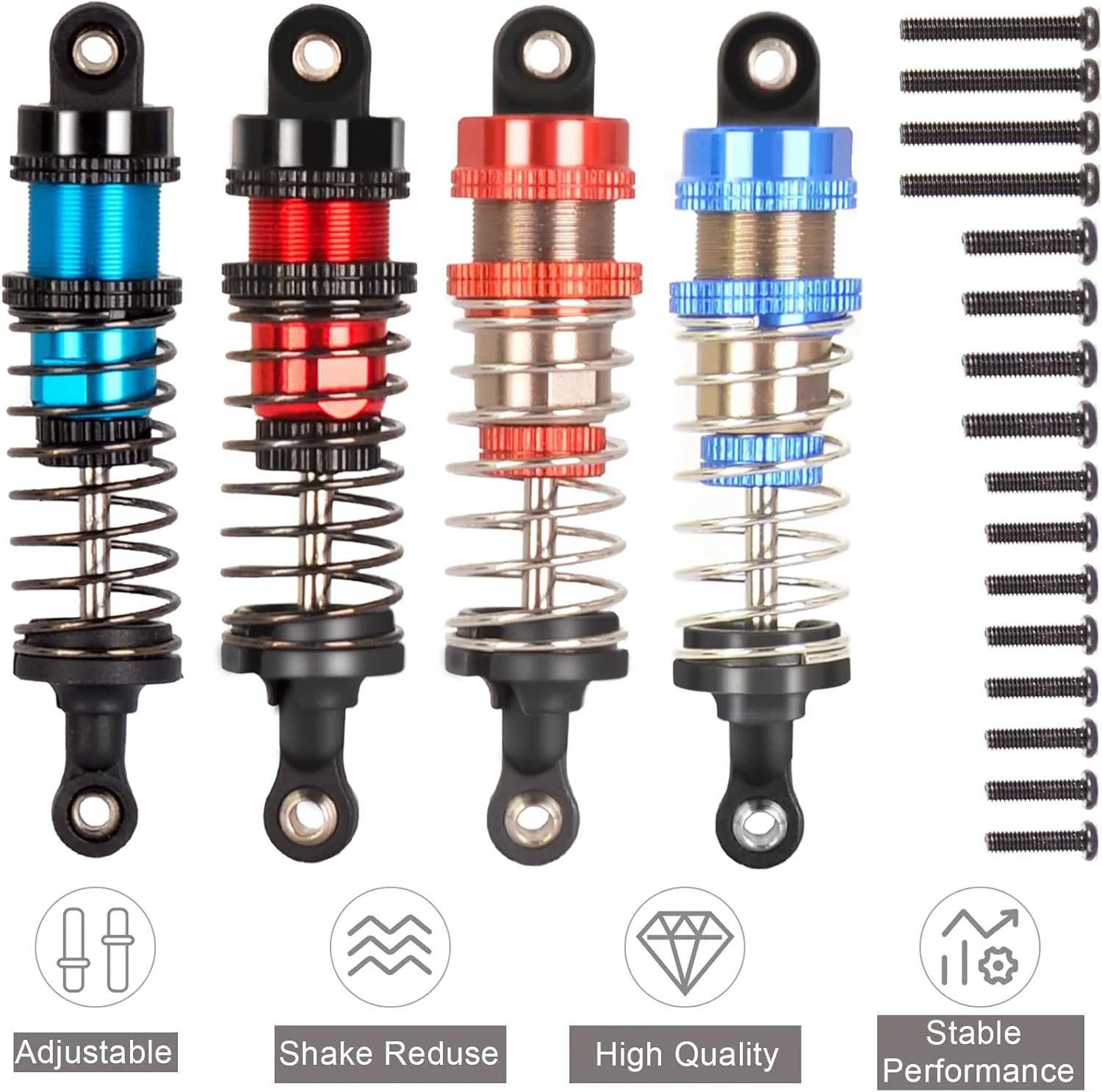 Oiled 4Pcs 72mm Aluminum Oil Shock Set for 1/12 1/14 1/16 RC Cars - Front/Rear Upgrade Compatible with WLtoys 144001, 124019, MJX 16208, HBX