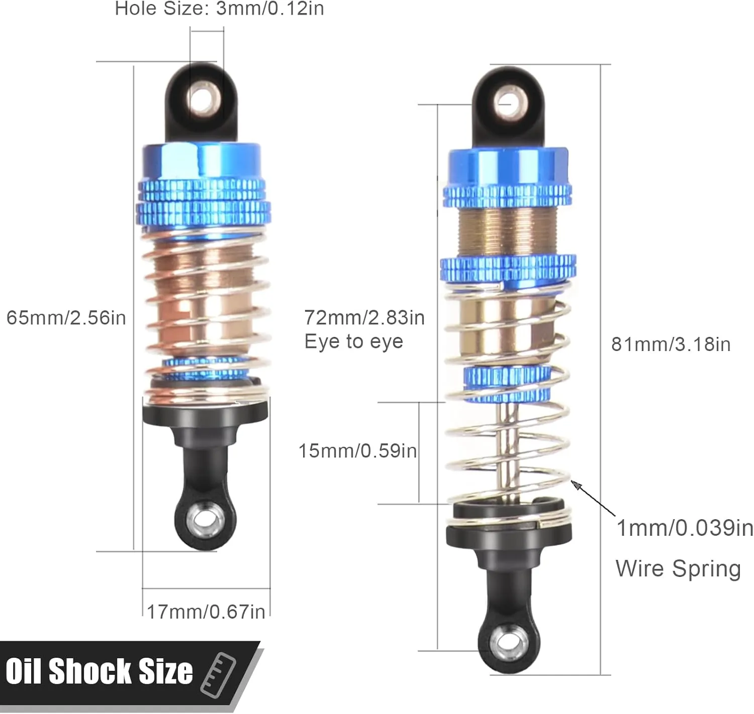 Oiled 4Pcs 72mm Aluminum Oil Shock Set for 1/12 1/14 1/16 RC Cars - Front/Rear Upgrade Compatible with WLtoys 144001, 124019, MJX 16208, HBX