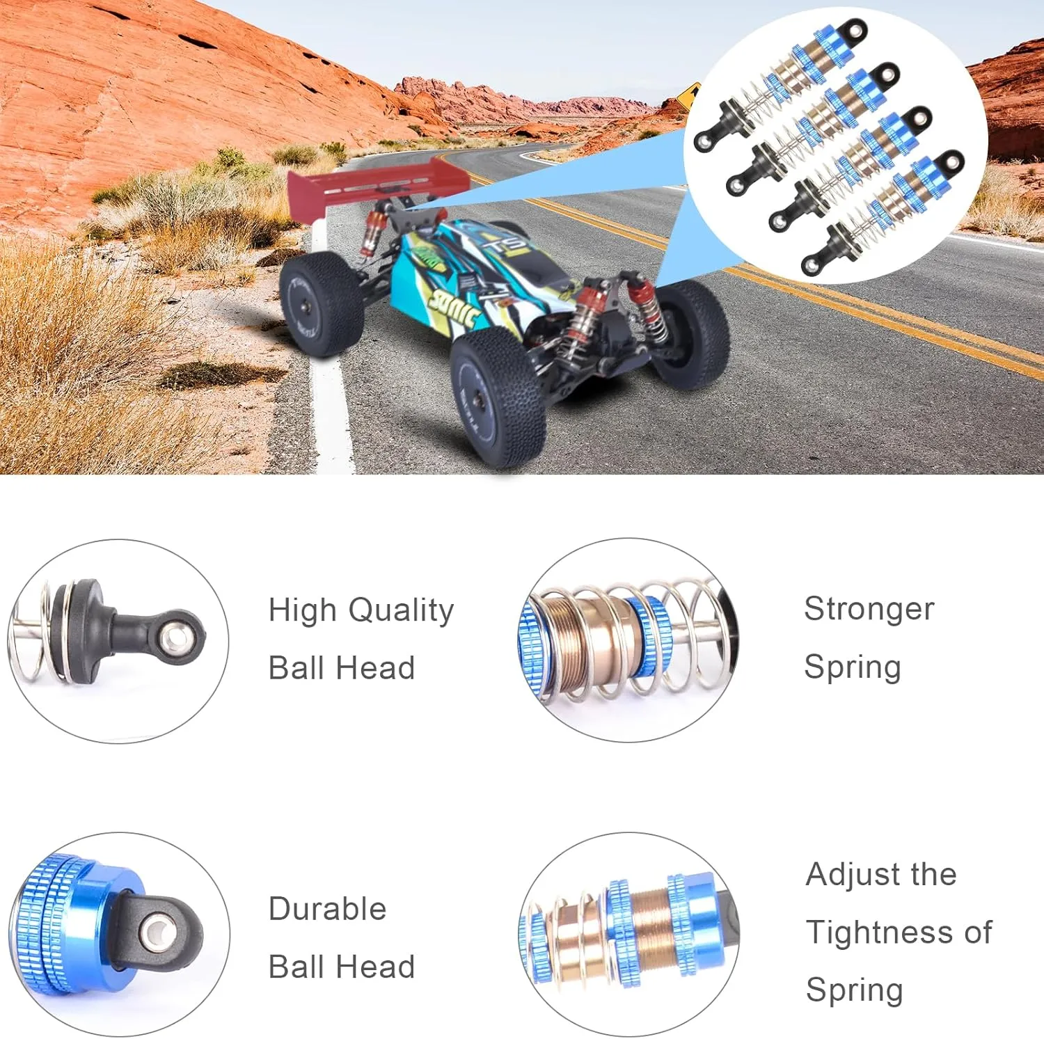 Oiled 4Pcs 72mm Aluminum Oil Shock Set for 1/12 1/14 1/16 RC Cars - Front/Rear Upgrade Compatible with WLtoys 144001, 124019, MJX 16208, HBX