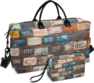 Old License Plates Duffel Bag for Traveling, Travel Bag Gym Bag, with Multiple Interior Pockets Shoulder Weekender Bag for Women Men with Toiletry Bag 20.5L x 1.9W x 13.8H