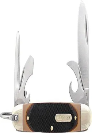 Old Timer 23OT Scout Knife 6.1in Folding Pocket Knife with 4 High Carbon Stainless Steel Blades, Ergonomic Sawcut Handle, and Convenient Size for EDC, Hunting, Camping, Carving, Whittling, and Outdoor