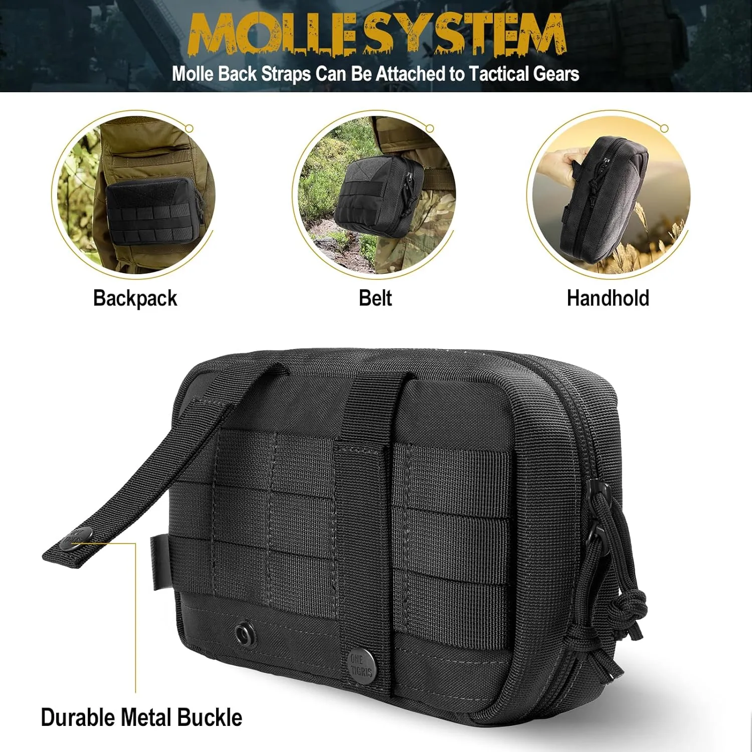 OneTigris Tactical Molle Pouches,Large Admin Pouch Utility Tool Pouch, Multi-Purpose Molle Accessories Waist Belt Pouch Bag 8" x 5" x 2.5"