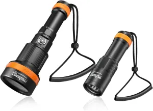 ORCATORCH ZD710 2700 Lumen Zoomable Diving Flashlight & D580 Max 530 Lumen Underwater Flashlight, 6 Degrees Narrow Beam with Twist Switch Bundle