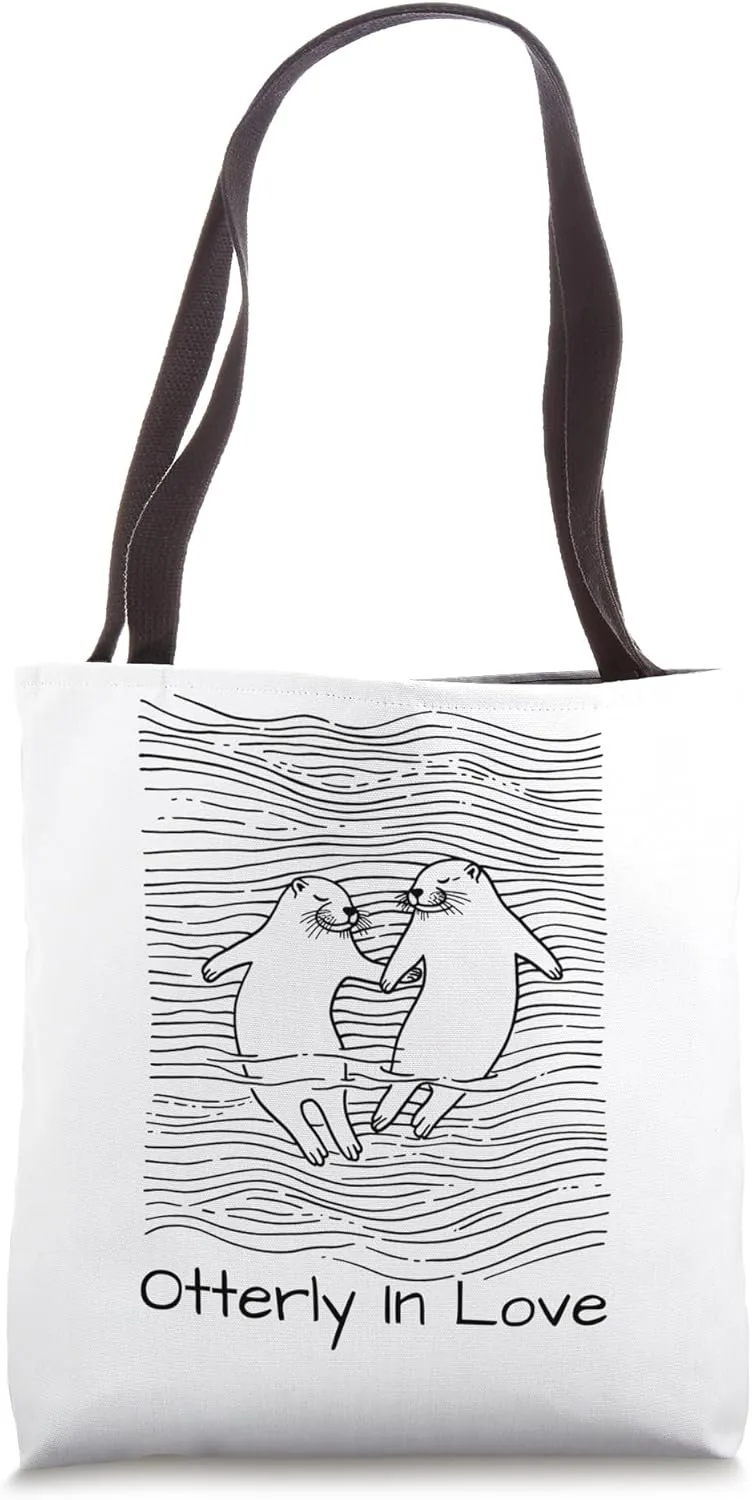 Otterly in Love Minimal Line Art Tote Bag