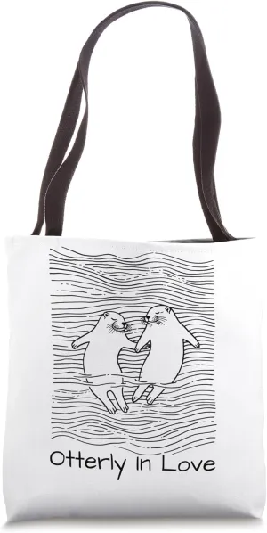 Otterly in Love Minimal Line Art Tote Bag