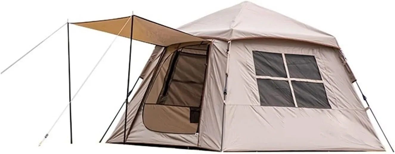 Outdoor Automatic Tent for 3-4 People, Portable Oxford Cloth Camping Tent with Door Awning, Quick Setup, Khaki
