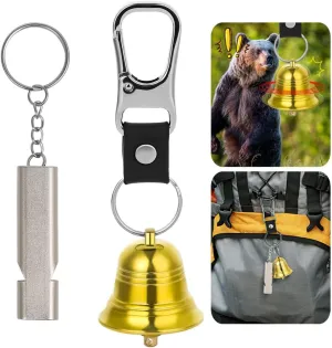 Outdoor Bear Bell & Emergency Whistle Kit, Brass Bell with Silencer, Carabiner for Hiking, Cycling, Fishing, Climbing Protection Tools