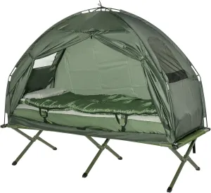 Outdoor Canopy Tent, Pop Up Canopy, Multifunctional Folding Camping Cots for Adults, Elevated Tent with Sleeping Bag, Thick Air Mattress Pad, Portable Single Sleeping Camping Bed