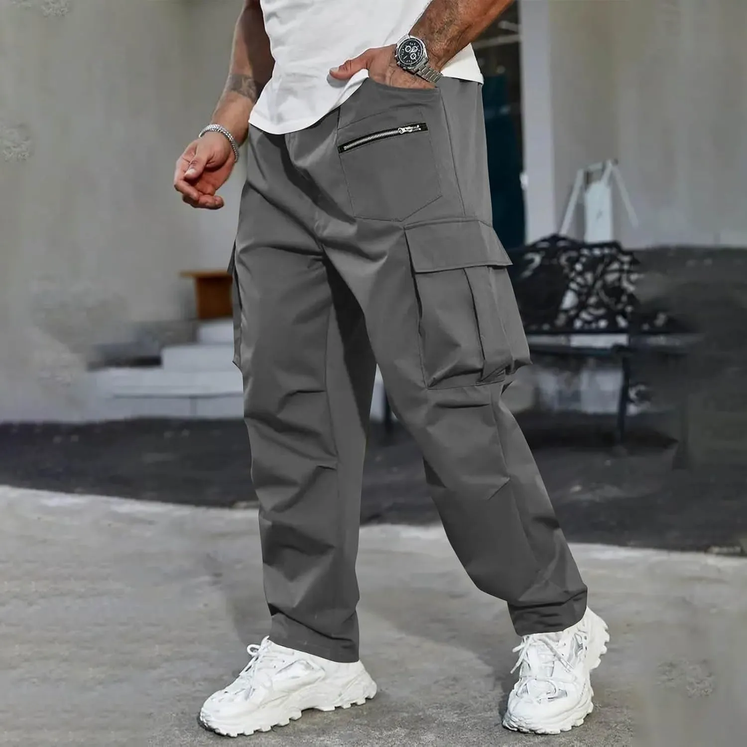 Outdoor Cargo Pants for Men 2025 Lightweight Baggy Street Hiking Pants with Multi-Pockets Oversized Twill Trousers