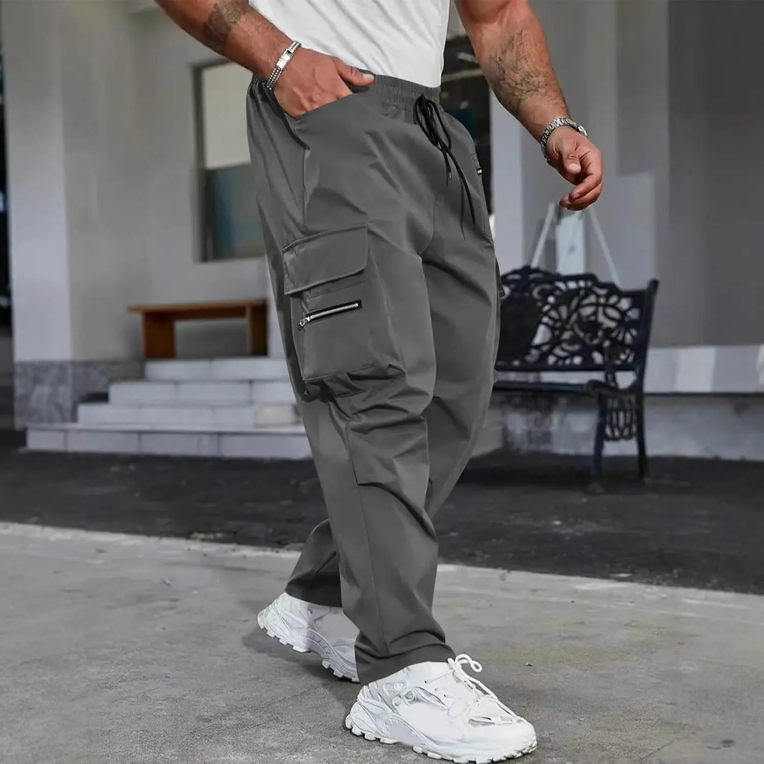 Outdoor Cargo Pants for Men 2025 Lightweight Baggy Street Hiking Pants with Multi-Pockets Oversized Twill Trousers