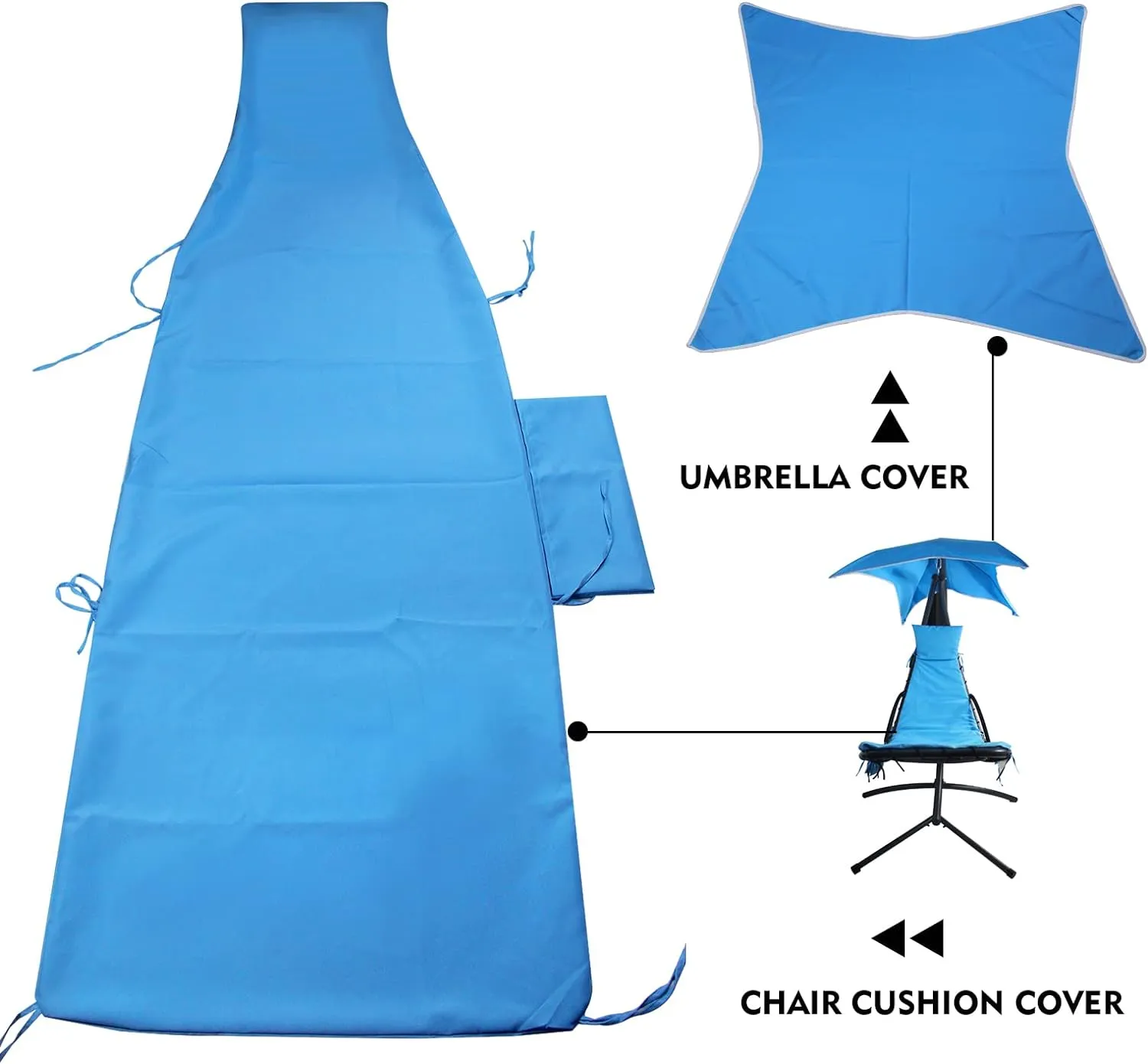 Outdoor Hanging Lounge Chair Replacement Cushion Cover and Umbrella Fabric, Made for Patio Curved Chaise Hammock Floating Swing Chair Pads, Waterproof Soft Fabric (Cushion Not Included), Blue