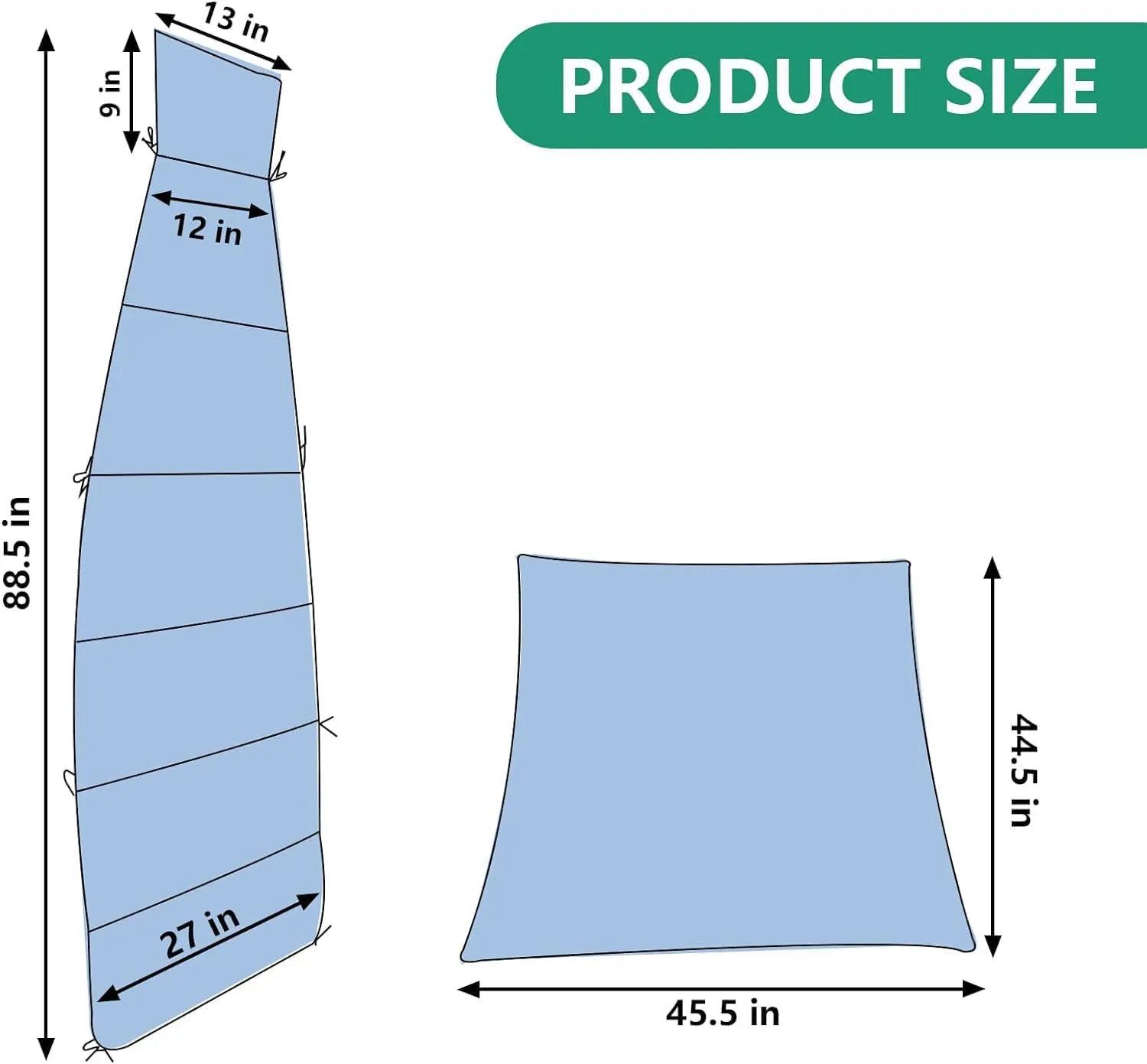 Outdoor Hanging Lounge Chair Replacement Cushion Cover and Umbrella Fabric, Patio Curved Chaise Hammock Floating Swing Chair Pads (Cushion Not Included) (Blue)