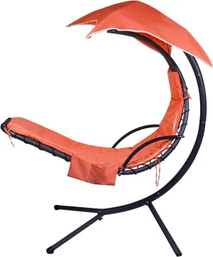 Outdoor Hanging Lounge Chair Replacement Cushion Cover and Umbrella Fabric, Patio Curved Chaise Hammock Floating Swing Chair Pads (Cushion Not Included) (Orange)
