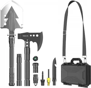 Outdoor Multifunctional Tactical Shovel and Axe Tool Set -Includes High Carbon Steel Hammer Axe, Shovel,Short Knife, Connecting rod, ... etc.-Used for Camping, Hiking, Emergency Rescue