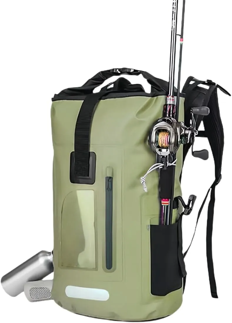 Outdoor PVC Waterproof Dry Backpack Water Floating Bag Roll Top Sack, for Kayaking Boating Camping Fishing Surfing (Green,30L)