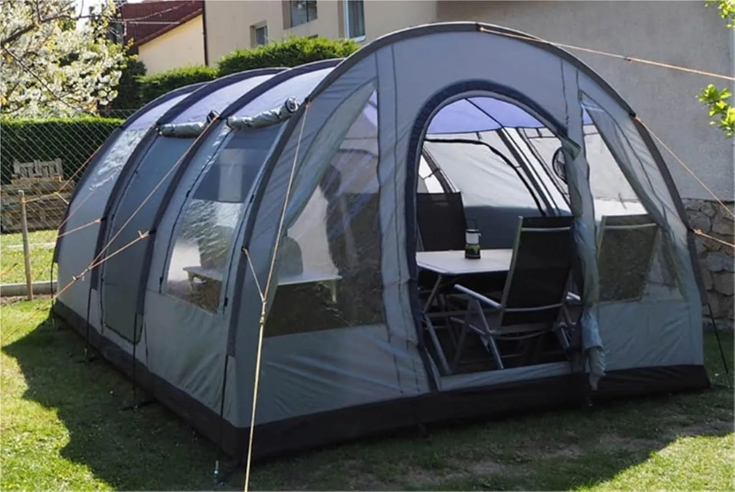 Outdoor Rainproof and Windproof Camping Tunnel Tent Large Space Camping Tent Pole Multi-Person Camping Tent